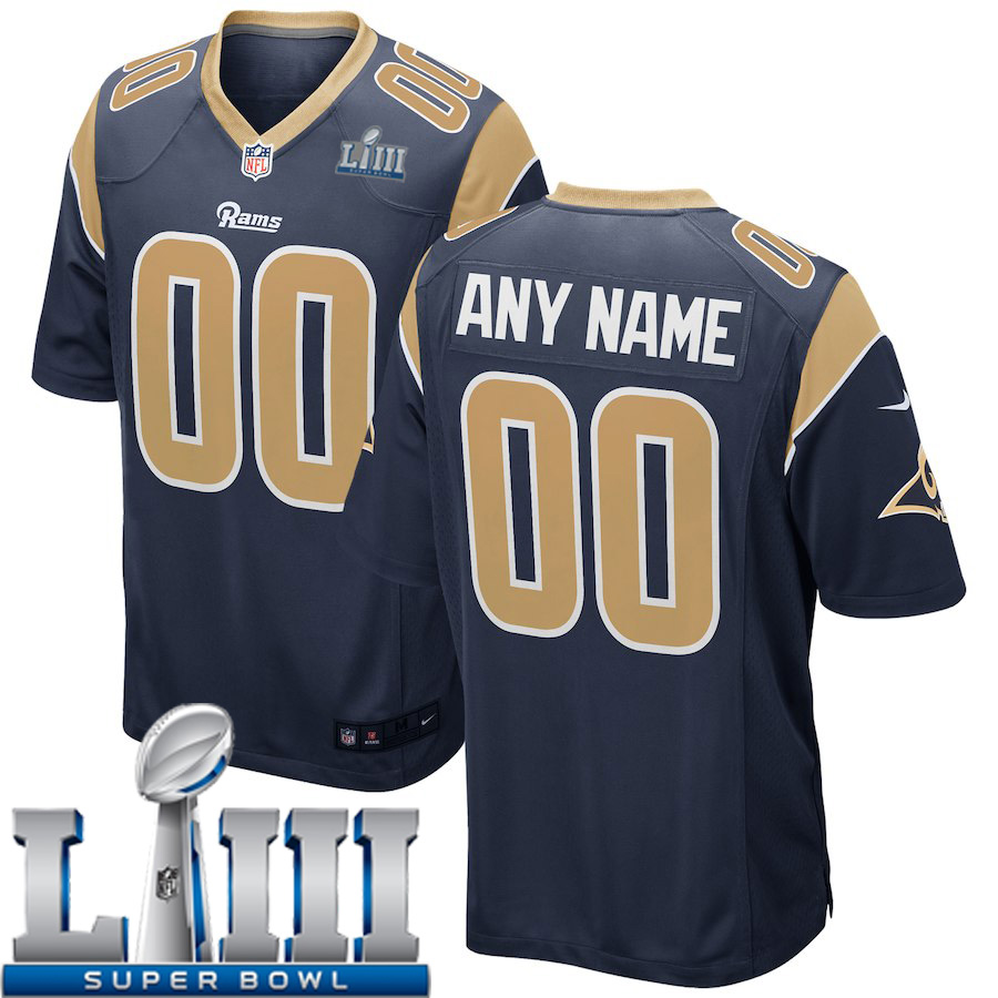 Custom Men Los Angeles Rams Nike Navy 2019 Super Bowl LIII NFL NFL Game Jersey